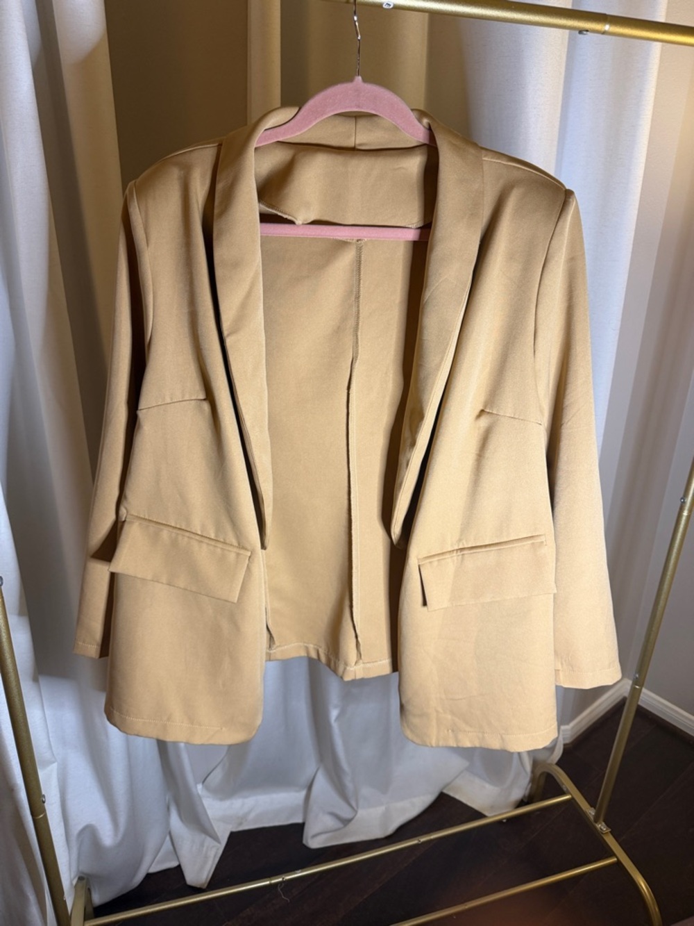 SHEIN Camel Open-Front Relaxed Blazer